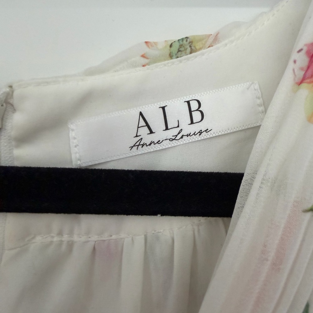 Anne Louise boutique Floral Pleated Ivory Dress with Puff Sleeves - Picture 3 of 3